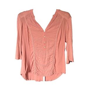 Democracy Women's Pink Boho Long Sleeve Popover Blouse, Large